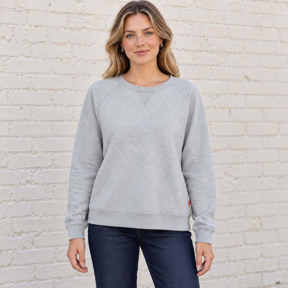 Levi's Sweatshirt Womens L Gray Quilted Front Print Crewneck Comfort Neutral